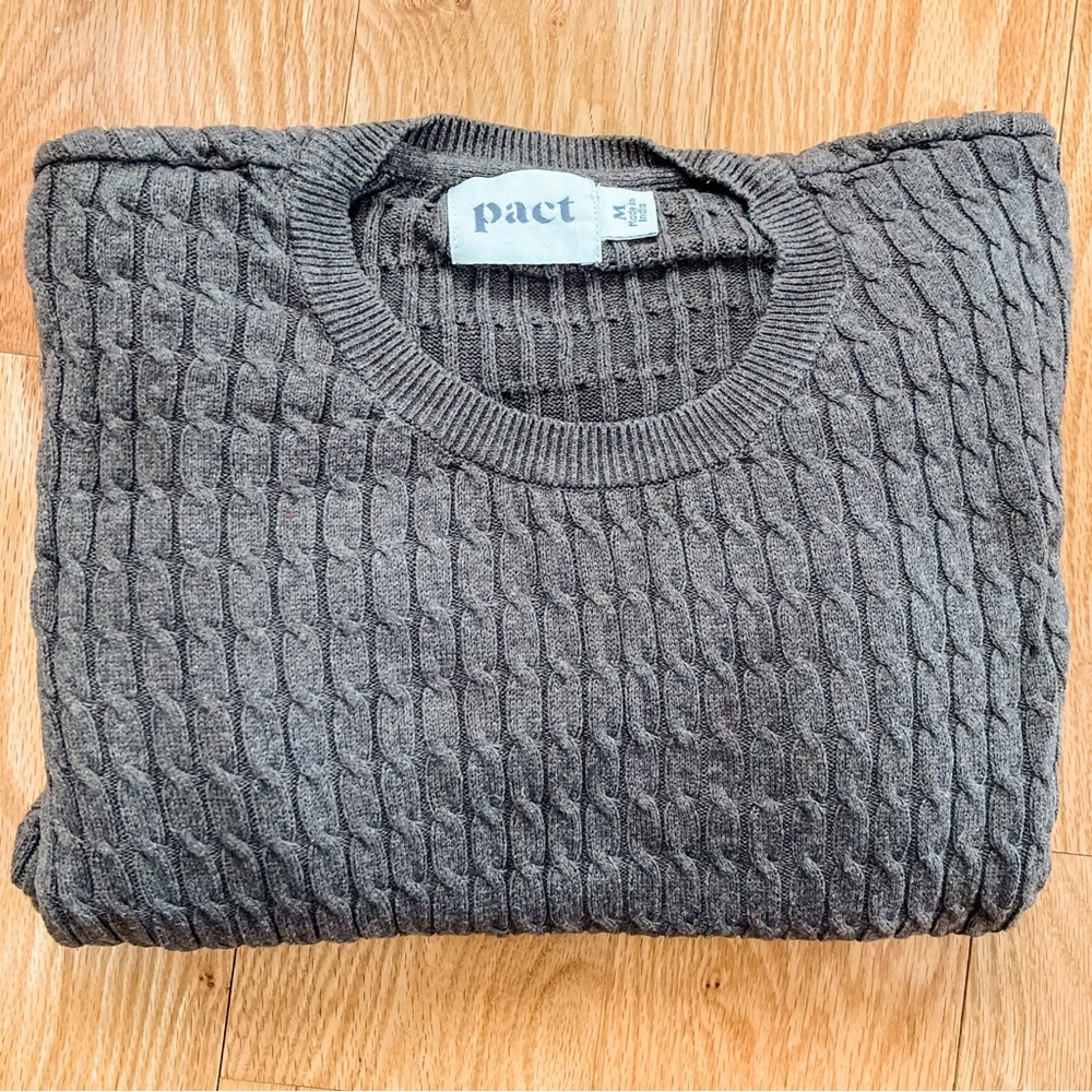 Pact Organic Cable Knot Sweater in Owl Brown size Medium